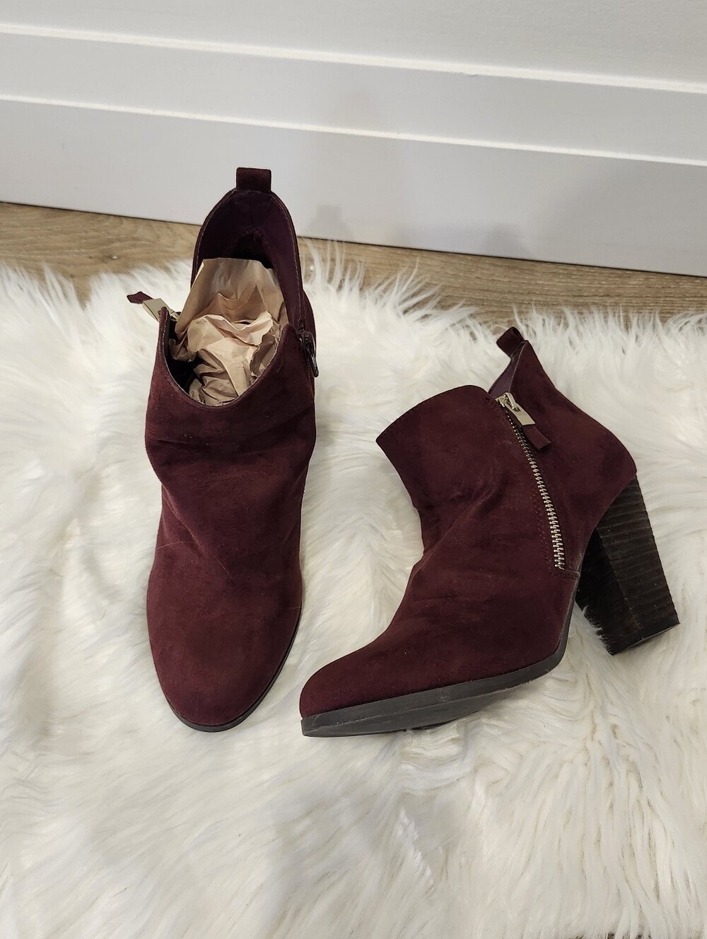 Call it Spring Burgundy Suede Ankle Booties with Side Zip